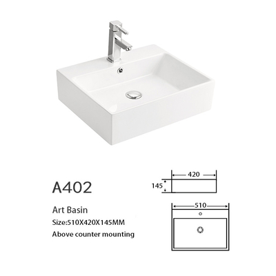entegre kalıplanmış Tezgah Üstü banyo lavabosu 500 x 350mm kare gemi lavabosu
